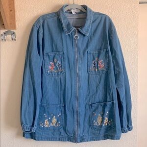 Y2K Embroidered Denim Jacket with Desert Design